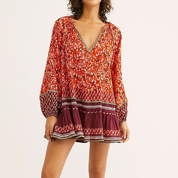 Free People Tops - NWOT Free People Red Floral Gardenia Tunic sz. L